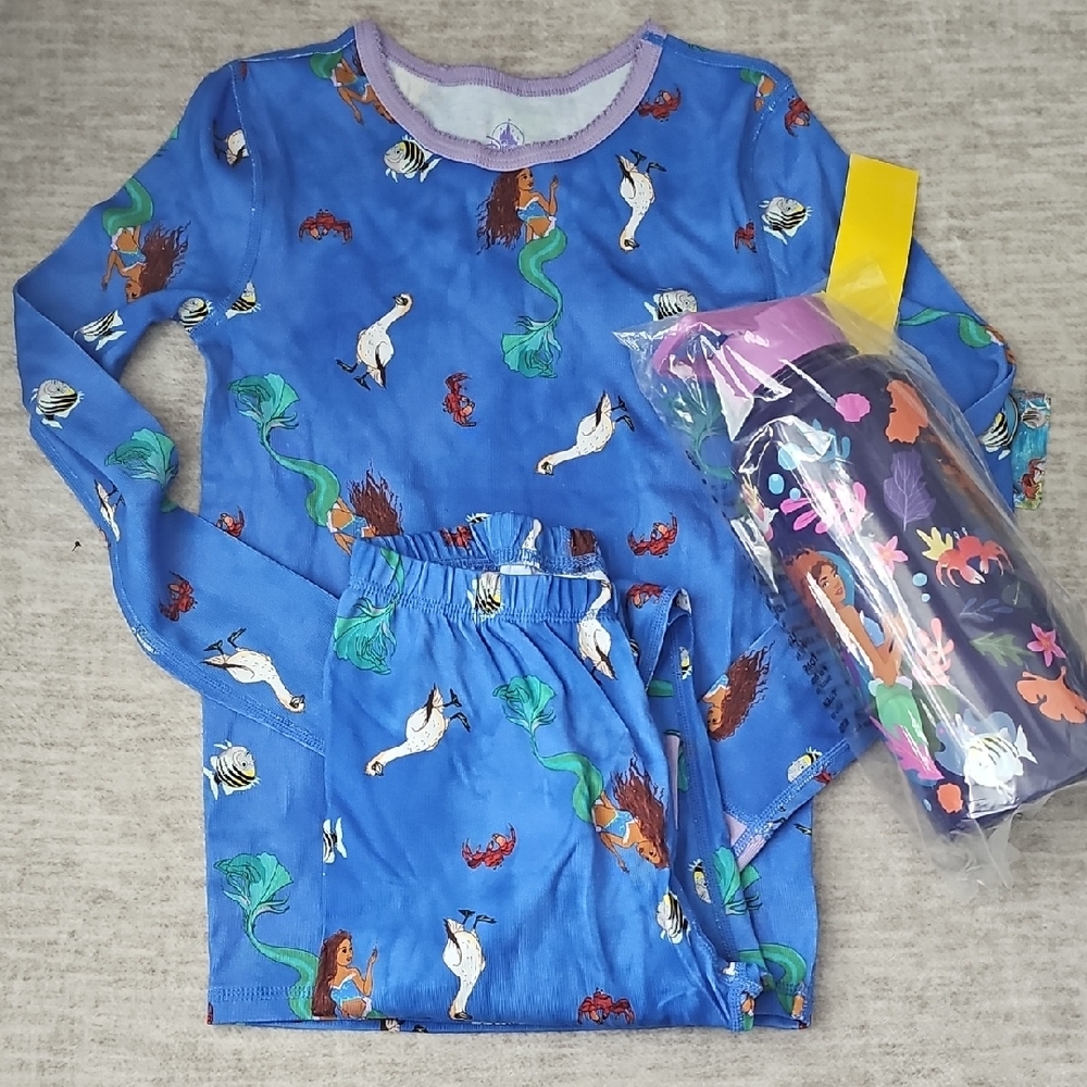 Disney Little Mermaid Purple and Blue Pajama Set AND Bottle